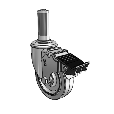 2 Series Expanding Adapter Stem Zinc Swivel Caster with 4 x 1.25 Grey on Grey Performa Rubber (Flat) Wheel Total Lock (BRK5)