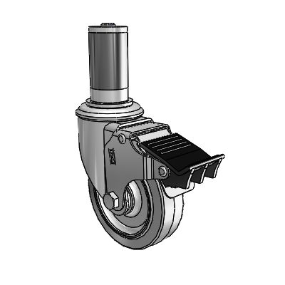 2 Series Expanding Adapter Stem Zinc Swivel Caster with 4 x 1.25 Grey on Grey Performa Rubber (Flat) Wheel Total Lock (BRK5)
