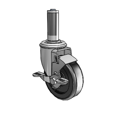 2 Series Expanding Adapter Stem Zinc Swivel Caster with 4 x 1.25 Black Polyolefin Wheel Top Lock (BRK1)