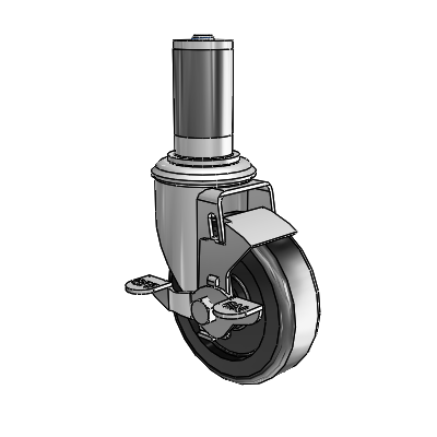 2 Series Expanding Adapter Stem Zinc Swivel Caster with 4 x 1.25 Black Polyolefin Wheel Top Lock (BRK1)