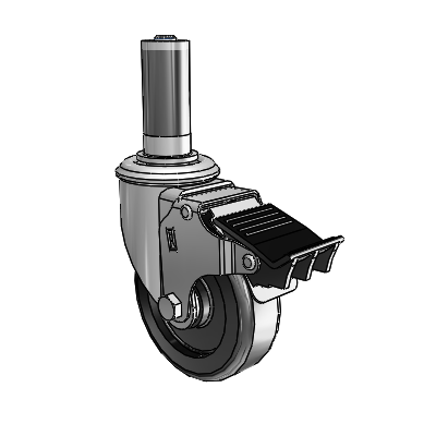 2 Series Expanding Adapter Stem Zinc Swivel Caster with 4 x 1.25 Black Polyolefin Wheel Total Lock (BRK5)