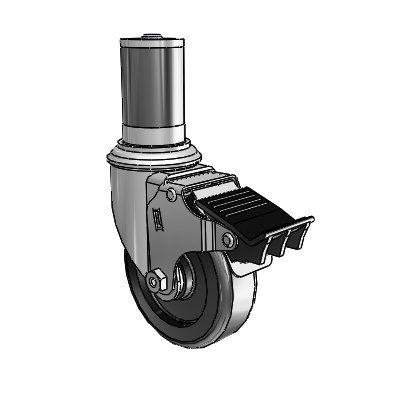 2 Series Expanding Adapter Stem Zinc Swivel Caster with 4 x 1.25 Black Polyolefin Wheel Total Lock (BRK5)