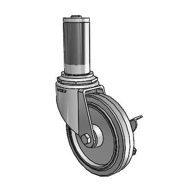 7/8" Wide Casters: Series 1 | Colson Expanding Adapter Stem Zinc Swivel Caster with 4 x 0.8750 Grey on Grey Performa Rubber (Flat/Grey) Wheel Side Lock (BRK3)