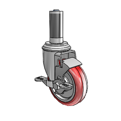 2 Series Expanding Adapter Stem Zinc Swivel Caster with 4 x 1.25 Maroon on Grey Polyurethane HI-TECH Wheel Top Lock (BRK1)