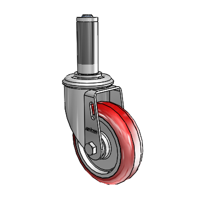 2 Series Expanding Adapter Stem Zinc Swivel Caster with 4 x 1.25 Maroon on Grey Polyurethane HI-TECH Wheel