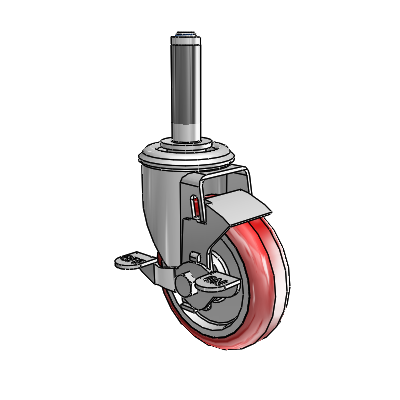 Roulette pivotante à tige d'adaptation extensible de la série 2, en zinc, avec 4 roues HI-TECH en polyuréthane marron sur fond gris de 1,25, à blocage par le haut (BRK1)