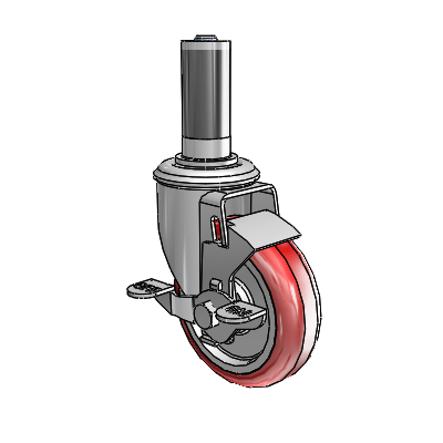 Roulette pivotante à tige d'adaptation extensible de la série 2, en zinc, avec 4 roues HI-TECH en polyuréthane marron sur fond gris de 1,25, à blocage par le haut (BRK1)