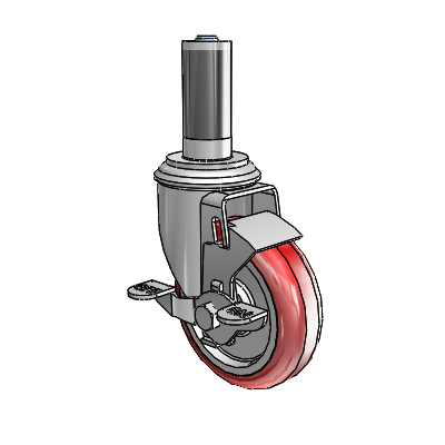 2 Series Expanding Adapter Stem Zinc Swivel Caster with 4 x 1.25 Maroon on Grey Polyurethane HI-TECH Wheel Top Lock (BRK1)