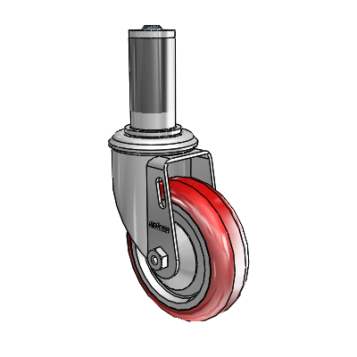 2 Series Expanding Adapter Stem Zinc Swivel Caster with 4 x 1.25 Maroon on Grey Polyurethane HI-TECH Wheel