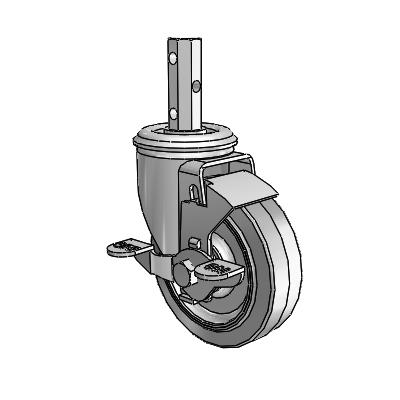 2 Series Casters Square Stem Swivel Zinc Caster with 4 x 1.25 Grey on Grey Performa Rubber (Flat) Wheel and Top Lock Brake