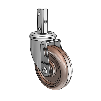 2 Series Casters Square Stem Swivel Zinc Caster with 4 x 1.25 Brown Thermo Wheel