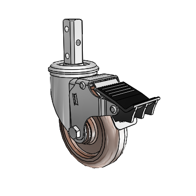 2 Series Casters Square Stem Swivel Zinc Caster with 4 x 1.25 Brown Thermo Wheel and Total Lock Brake