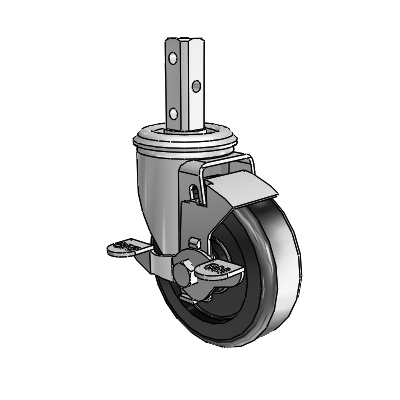 2 Series Casters Square Stem Swivel Zinc Caster with 4 x 1.25 Black Polyolefin Wheel and Top Lock Brake