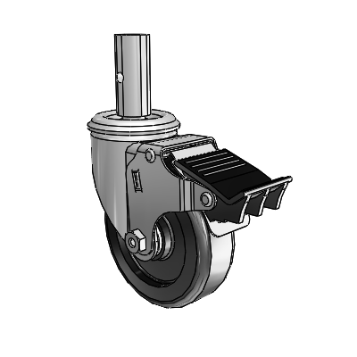 2 Series Casters Square Stem Swivel Zinc Caster with 4 x 1.25 Black Polyolefin Wheel and Total Lock Brake