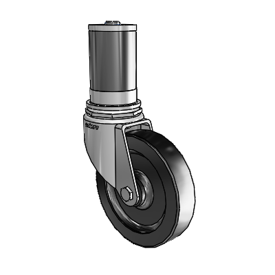 Roulettes de 7/8" de large : Série 1 | Roulette pivotante Colson à tige d'adaptation extensible en zinc, avec roue en polyoléfine noire de 4 x 0,8750