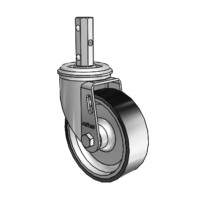 2 Series Casters Square Stem Swivel Zinc Caster with 4 x 1.25 Black on Silver ThermoTech Wheel