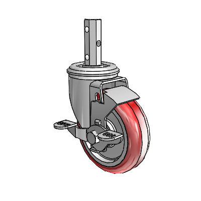 2 Series Casters Square Stem Swivel Zinc Caster with 4 x 1.25 Maroon on Grey Polyurethane HI-TECH Wheel and Top Lock Brake