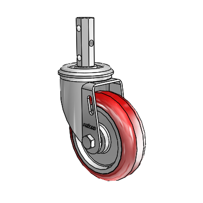 2 Series Casters Square Stem Swivel Zinc Caster with 4 x 1.25 Maroon on Grey Polyurethane HI-TECH Wheel