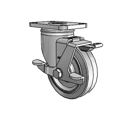 2 Series Stainless Steel Top Plate Swivel Caster with 4 x 1.25 Grey on Grey Performa Rubber (Flat) Wheel and Top Lock Brake