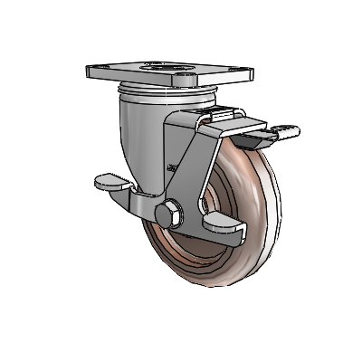 2 Series Stainless Steel Top Plate Swivel Caster with 4 x 1.25 Brown Thermo Wheel and Top Lock Brake