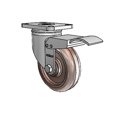 2 Series Stainless Steel Top Plate Swivel Caster with 4 x 1.25 Brown Thermo Wheel and Total Lock Brake