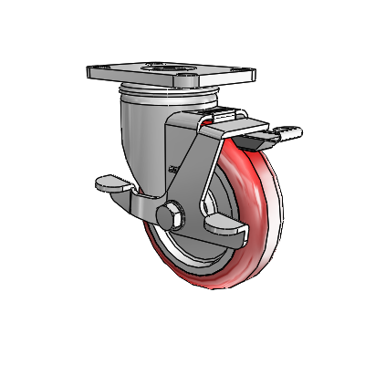 2 Series Stainless Steel Top Plate Swivel Caster with 4 x 1.25 Maroon on Grey Polyurethane HI-TECH Wheel and Top Lock Brake