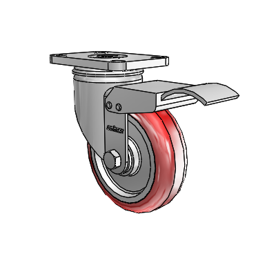 2 Series Stainless Steel Top Plate Swivel Caster with 4 x 1.25 Maroon on Grey Polyurethane HI-TECH Wheel and Total Lock Brake