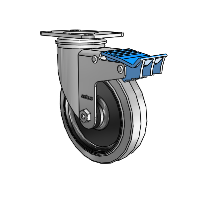 2 Series Casters Top Plate Swivel Zinc Caster with 5 x 1.25 Grey on Black Performa Rubber (Flat/Conductive) Wheel and Directional Lock Brake