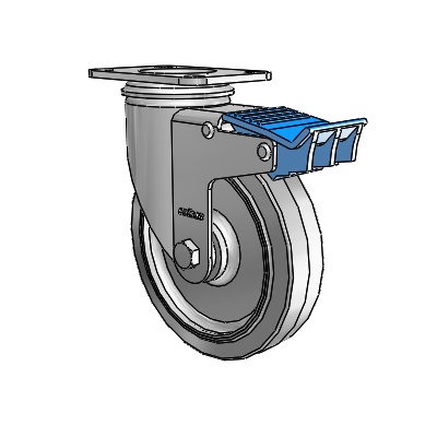 2 Series Casters Top Plate Swivel Zinc Caster with 5 x 1.25 Grey on Grey Performa Rubber (Flat) Wheel and Directional Lock Brake