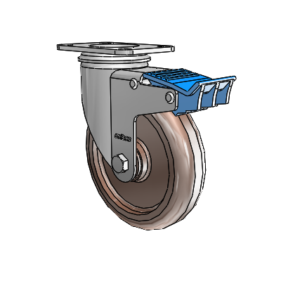 2 Series Casters Top Plate Swivel Zinc Caster with 5 x 1.25 Brown Thermo Wheel and Directional Lock Brake