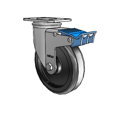 2 Series Casters Top Plate Swivel Zinc Caster with 5 x 1.25 Black Polyolefin Wheel and Directional Lock Brake