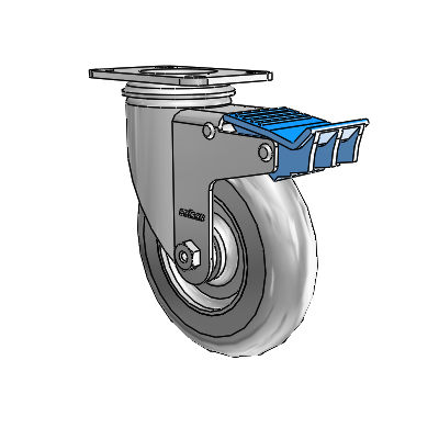 2 Series Casters Top Plate Swivel Zinc Caster with 5 x 1.3125 Grey on Grey Performa Rubber (Round) Wheel and Directional Lock Brake