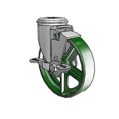 2 Series Modular Stem Zinc Swivel Caster Caster with 5 x 1.25 Green Cast Iron Wheel and Top Lock Brake