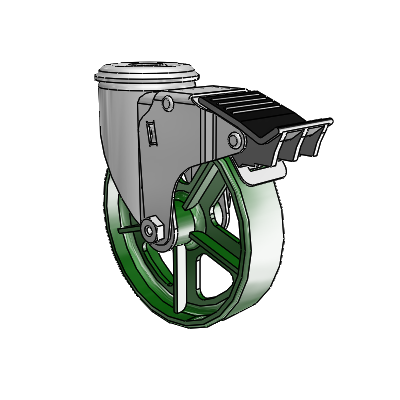 2 Series Modular Stem Zinc Swivel Caster Caster with 5 x 1.25 Green Cast Iron Wheel and Total Lock Brake