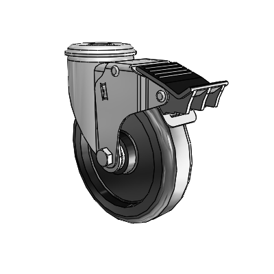 2 Series Modular Stem Zinc Swivel Caster Caster with 5 x 1.25 Black Polyolefin Wheel and Total Lock Brake