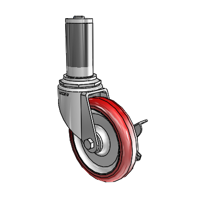7/8" Wide Casters: Series 1 | Colson Expanding Adapter Stem Zinc Swivel Caster with 4 x 0.8750 Maroon on Grey Polyurethane HI-TECH Wheel Side Lock (BRK3)