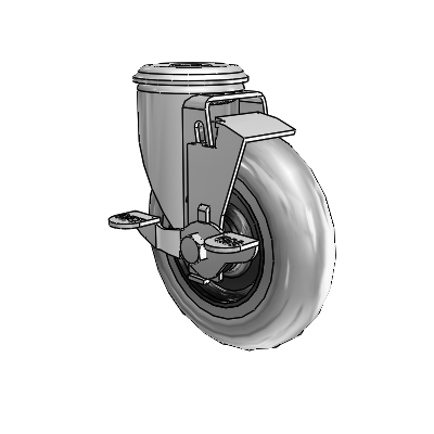 2 Series Modular Stem Zinc Swivel Caster Caster with 5 x 1.3125 Grey on Black Performa Rubber (Round/Conductive) Wheel and Top Lock Brake