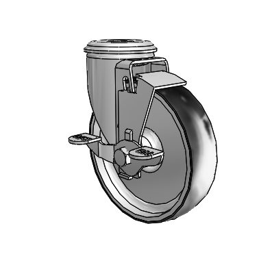 2 Series Modular Stem Zinc Swivel Caster Caster with 5 x 1.25 Black on Silver ThermoTech Wheel and Top Lock Brake