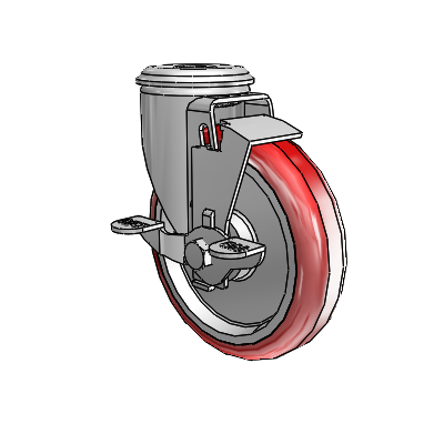2 Series Modular Stem Zinc Swivel Caster Caster with 5 x 1.25 Maroon on Grey Polyurethane HI-TECH Wheel and Top Lock Brake