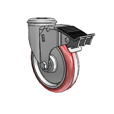 2 Series Modular Stem Zinc Swivel Caster Caster with 5 x 1.25 Maroon on Grey Polyurethane HI-TECH Wheel and Total Lock Brake