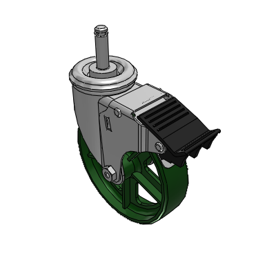 2 Series Casters Grip Ring Stem Caster with 5 x 1.25 Cast Iron Wheel and Total Lock Brake