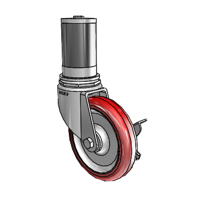 7/8" Wide Casters: Series 1 | Colson Expanding Adapter Stem Zinc Swivel Caster with 4 x 0.8750 Maroon on Grey Polyurethane HI-TECH Wheel Side Lock (BRK3)