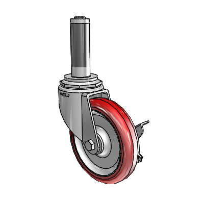 7/8" Wide Casters: Series 1 | Colson Expanding Adapter Stem Zinc Swivel Caster with 4 x 0.8750 Maroon on Grey Polyurethane HI-TECH Wheel Side Lock (BRK3)