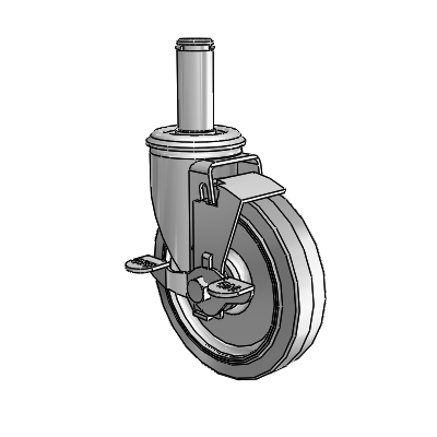 2 Series Grip Ring Stem Zinc Swivel Caster Caster with 5 x 1.25 Grey on Grey Performa Rubber (Flat) Wheel and Top Lock Brake