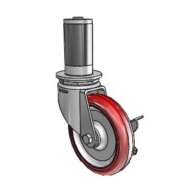 7/8" Wide Casters: Series 1 | Colson Expanding Adapter Stem Zinc Swivel Caster with 4 x 0.8750 Maroon on Grey Polyurethane HI-TECH Wheel Side Lock (BRK3)