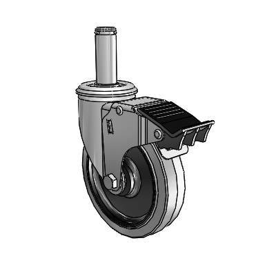 2 Series Grip Ring Stem Zinc Swivel Caster Caster with 5 x 1.25 Grey on Black Performa Rubber (Flat/Conductive) Wheel and Total Lock Brake