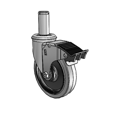 2 Series Grip Ring Stem Zinc Swivel Caster Caster with 5 x 1.25 Grey on Black Performa Rubber (Flat/Conductive) Wheel and Total Lock Brake
