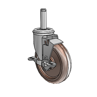 2 Series Grip Ring Stem Zinc Swivel Caster Caster with 5 x 1.25 Brown Thermo Wheel and Top Lock Brake