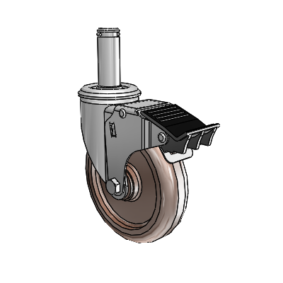 2 Series Grip Ring Stem Zinc Swivel Caster Caster with 5 x 1.25 Brown Thermo Wheel and Total Lock Brake