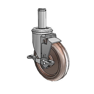 2 Series Grip Ring Stem Zinc Swivel Caster Caster with 5 x 1.25 Brown Thermo Wheel and Top Lock Brake